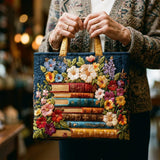 Geantă Artizanală – Model Floral și Cărți