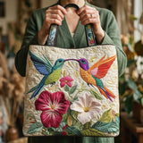 Geantă Artizanală – Colibri și Flori Albe