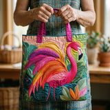 Geantă Artizanală – Flamingo Roz în Culorile Curcubeului